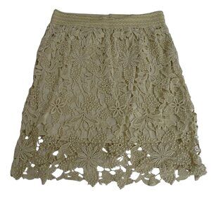 Forever 21 Crochet Beige Skirt Boho Women Size M Lined Pullon Elastic Waist